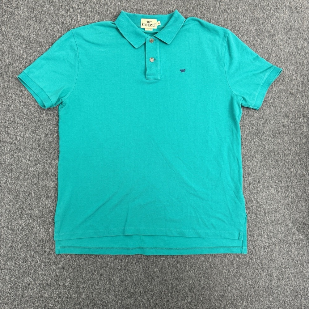 King Ranch Polo Shirt Men XL Teal Pima‎ Washed Pique Short Sleeve Western Wear